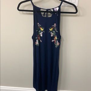 Francesca’s navy and floral halter dress